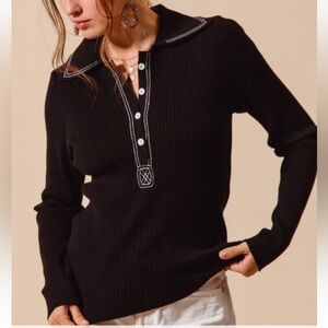 Black Rib Knit Sweater